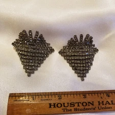 Vintage Clear Rhinestone Silver Tone Fancy Shoe Clips Buckles