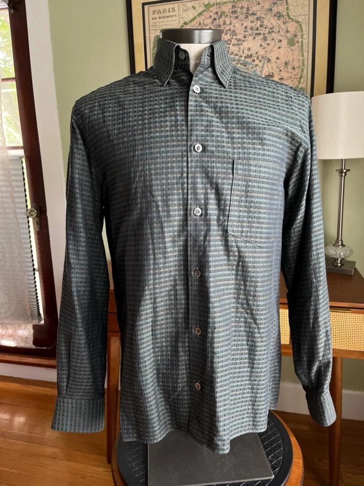 Ermenegildo Zegna Men's 15.5" x 34"/35" Green L/S Patterned Shirt Made in Italy - Image 2 of 4