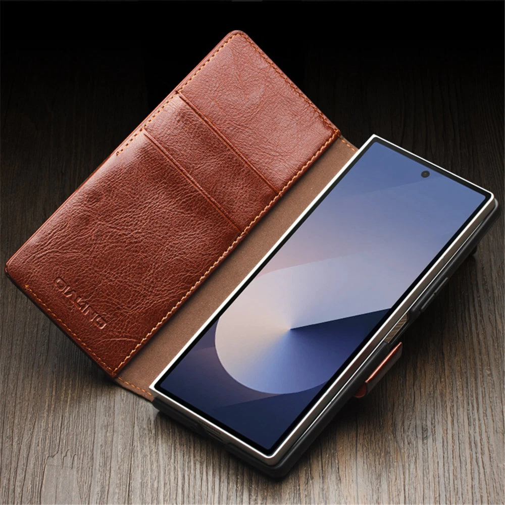Genuine Cowhide Leather Flip Case for Samsung Galaxy Z Fold6 5 Card Pocket Cover - Picture 5 of 30
