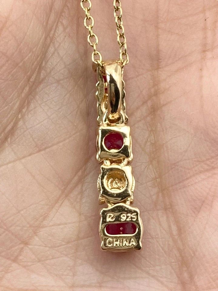 Ross Simons 925 sterling 14k gold vermeil natural ruby diamond necklace - Image 3 of 4
