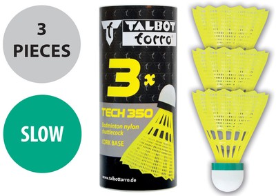TALBOT torro Badmintonball Tech 350 slow gelb/grün 3 Stück