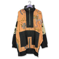 Giacca a vento Vintage arancione a fantasia foderata con zip - Taglia XL uomo