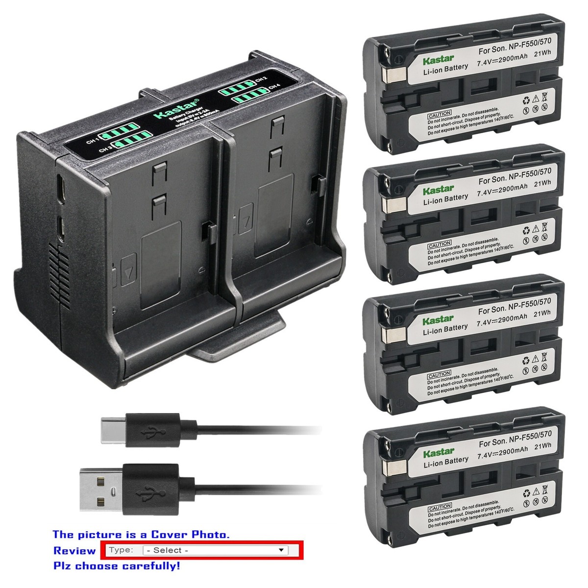 Kastar NP-F570 Battery Quadruple Charger for Sony MPK-DVF4 MVC