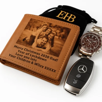 ENGRAVING BROTHERS wallet mens leather image photo engraved brown personalised christmas gift daddy