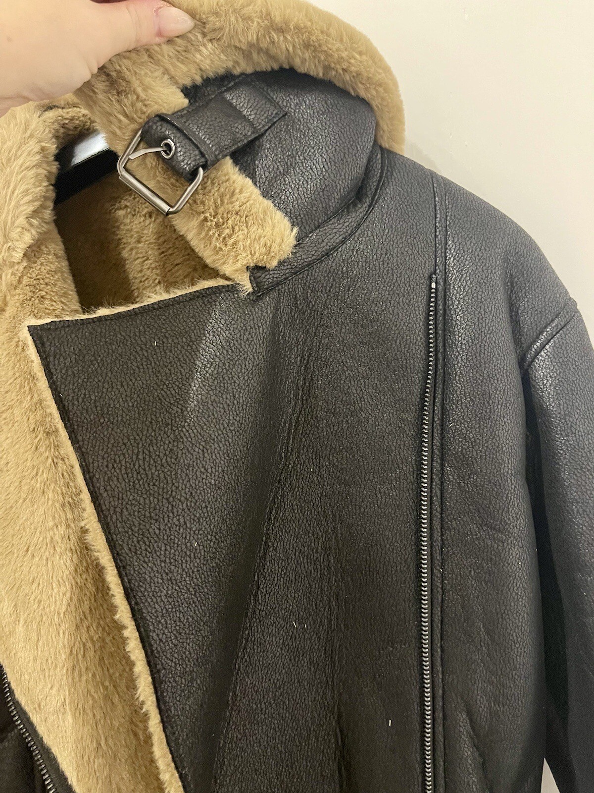 M&S Marks And Spencer Ladies Size 10 Black Faux Leather Aviator Jacket