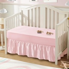 2-Piece Set Satin Crib Sheets Crib Bed Skirt, 52" x 28" Silky Soft Ruffled ...