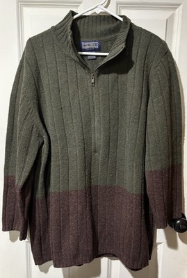 Vintage Women s Newton Trading Co 2X Green  Brown 100% Lambswool Half Zip Long