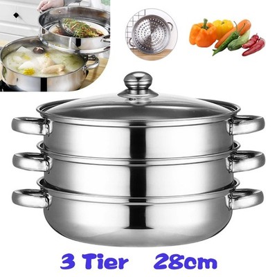 28cm Edelstahl 3 Schicht Dampfgarer Herd Set für Induktion Gas Elektro