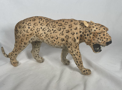 Vtg Leather Wrapped Cheetah Leopard Whiskers Hand Painted Fur Pattern Detailed