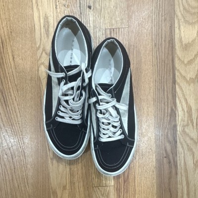 VANS Black White Canvas Low Top Lace Up Old Skool Athletic Sneakers