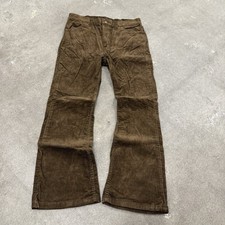 VINTAGE 80s CORDUROY FLARE LEG BELL BOTTOM BROWN PANTS 28x24.5