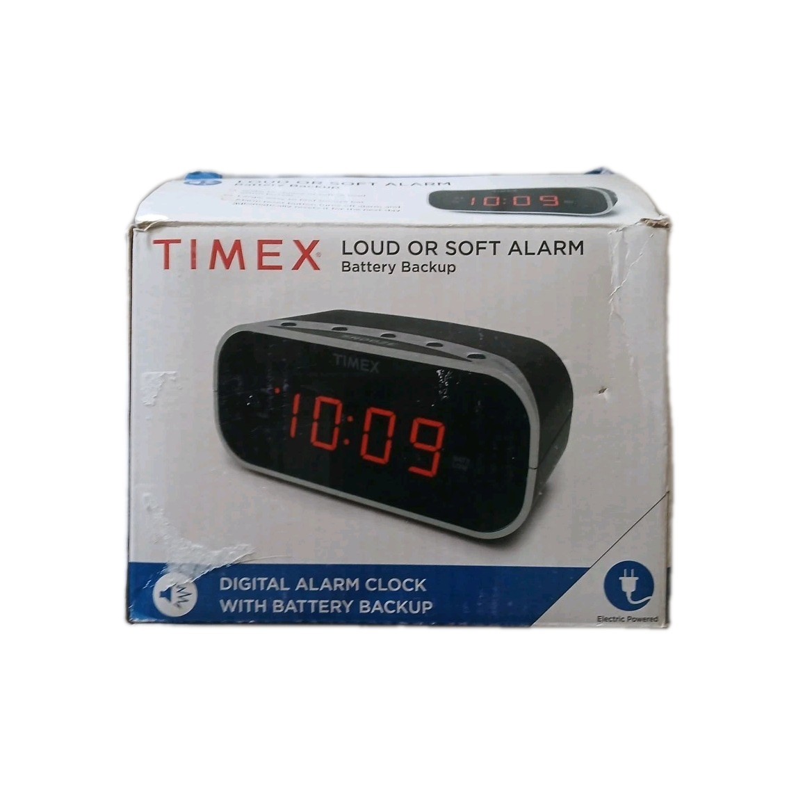 Timex Digital Alarm Clock Loud or Soft Alarm Electric w Back Up Battery Black