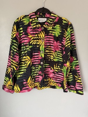 Keren Hart Women s Tropical Floral Textured Button Down Jacket Large