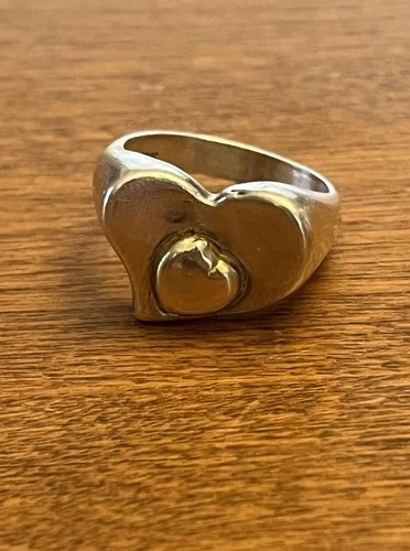 Vintage Sterling & 18k Gold Double Heart Love  Ring.  Size 7