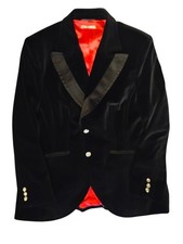 St. Emile Blazer Samt Schwarz Rot Smoking-Jacke Abendblazer Satin Revers Gr. 42