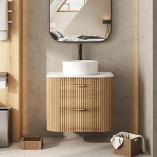 24 Inch Bathroom Vanity W/ Sink Floating Vanity W/ Ceramic Sink Combo Fluted