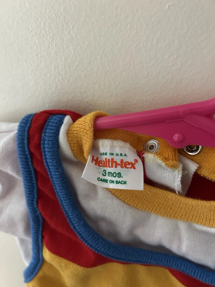 1980s HEALTHTEX Boy 3 Months Romper One-piece Primary Colors Striped Rainbow - Image 2 of 3