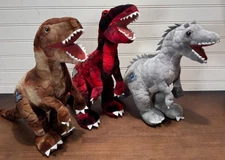 3 Jurassic World Plush Stuffed Grey red & brown Dinosaur 12” tall toys