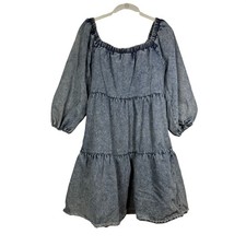 Indulgence Boutique Small Blue Denim Cotton Babydoll Tiered Mini Dress Cowgirl