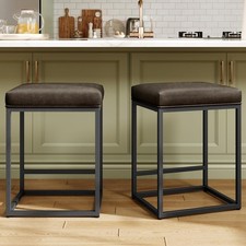 Counter Height Bar Stools,24 inch Backless PU Leather Seat Stools, SET of 2 Gray