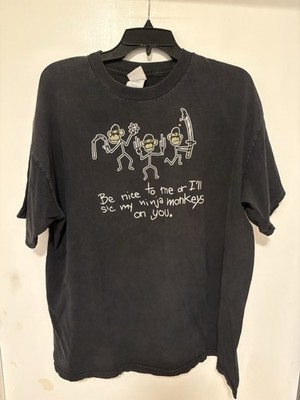 VTG Mens XL Tennessee River Be Nice To Me Ninja Monkeys Black Graphic Tee