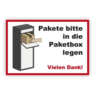 Aufkleber ''Pakete bitte in die Paketbox legen'' 28,6x19cm Hinweisschild R019
