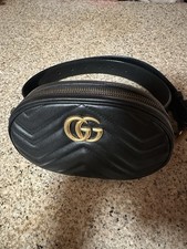 Authentic Gucci Marmont GG Belt Black Leather Bag 476434 525040 With Receipt 