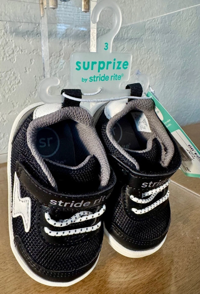 Surprize Stride Rite Zapatos Bebé Niños Zapatos Talla 3 Negro Dwayne Tenis Foto 2 de 4