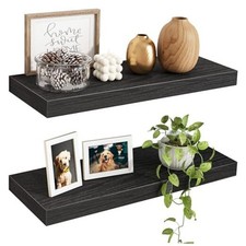 Black Wall-Mounted Floating Shelves - 15.7" Wood - 2 Pieces