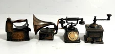 Durham Industries Metal Miniatures Dollhouse Furniture Brass Iron Phone Victrola