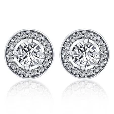 1/2ct Halo Diamond Screw Back Studs 10K White Gold