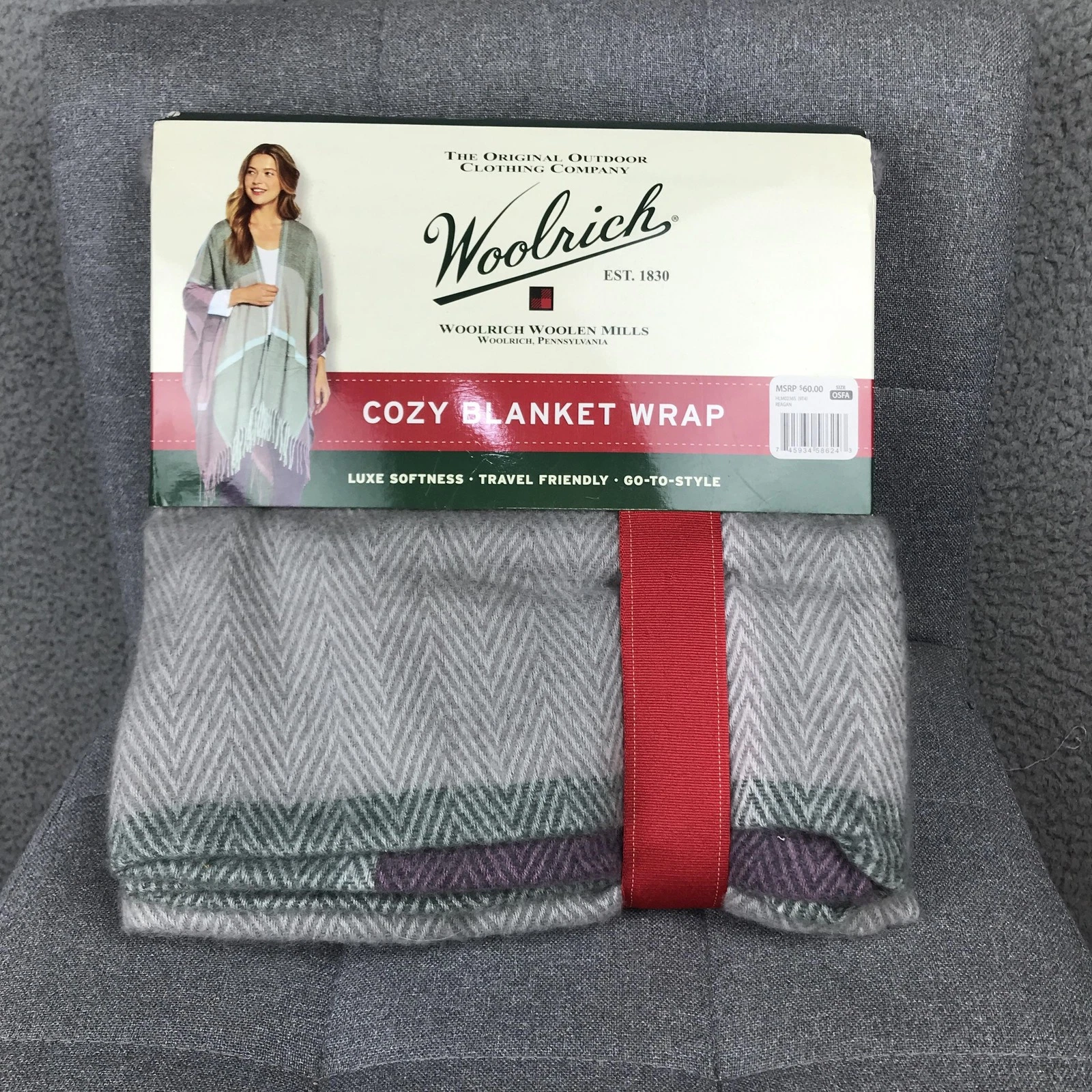 Woolrich Cozy Blanket Wrap Shawl Womens One Size Gray Herringbone Fringe
Opens in a new window or ta