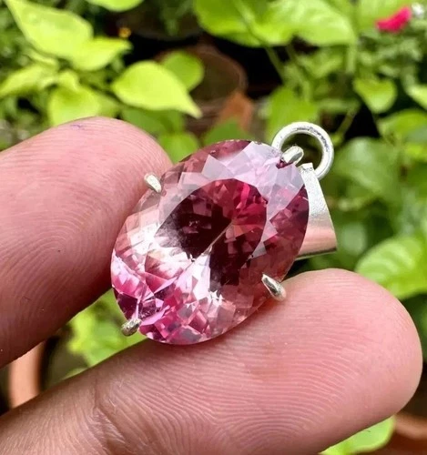 22 Ct Padparadscha Sapphire Natural Oval Gemstone 925 Solid Silver Pendant - product listing photo