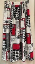 Vintage George Georgiou ABSTRACT Red Black White Flowy MIDI Size 14 Rayon Skirt
