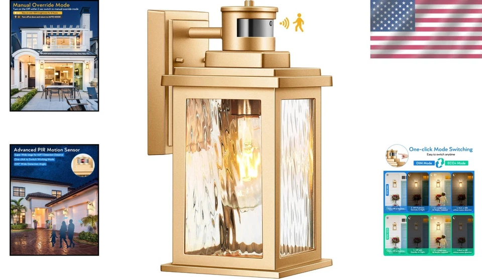 Durable Gold Outdoor Wall Lights with Motion Sensor - Smart & Energy Efficient - Image 2 of 4