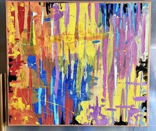 Quadro astratto multicolore dipinto a mano con colori acrilici Pezzo Unico