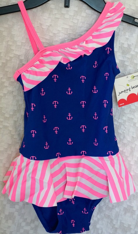 JUMPING BEANS Girls 1 pc. Blue Anchors 1pc. Swim Bathing Suit Swimwear Sz. 4 New