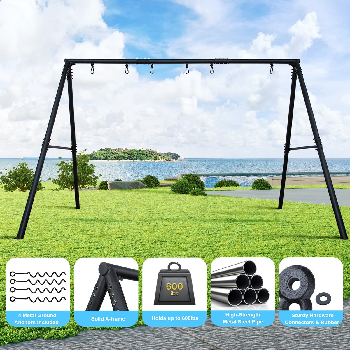 600lb Heavy Duty A-Frame Metal Swing Set with Swings for Kids