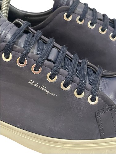 Zapatillas bajas Salvatore Ferragamo Cube Italia para hombre de cuero azul marino 7,5 M - Imagen 8 de 14