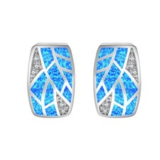 Hawaii Blue Fire Opal Leaf Patterns Stud Earrings Silver Filled For Women Girls