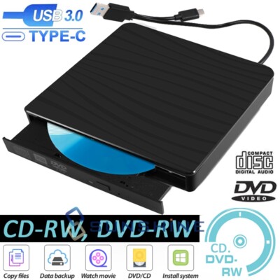 Reproductor y Quemador Portátil Para PC Externo Unidad Grabadora de CD DVD RW 