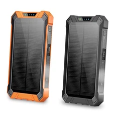2 Pack 20K mAh Solar Power Bank w/4 Built-in Cables, Wireless Charging