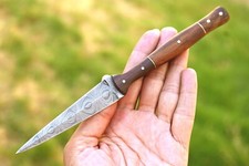 CUSTOM MADE HAND FORGED DAMASCUS STEEL HUNTING BOOT KNIFE WOOD HANDLE 1615