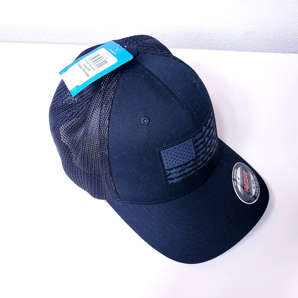 Columbia PFG Fish Flag Hat Size XL /XXL Black Baseball Cap NEW Black