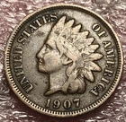 1907 Indian Head Cent VG Condition Very Good Copper Coin US American One