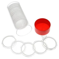 OnFireGuy Red Cap Tube & 20pcs 40mm White Ring 1oz Silver Eagle Coin Holders