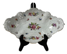 Dresden Reticulated Oval Dish Gilded Bavaria Florals