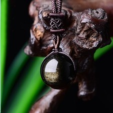 Obsidian 16mm Round Bead Pendant Necklace Healing Relief Amulet Necklace