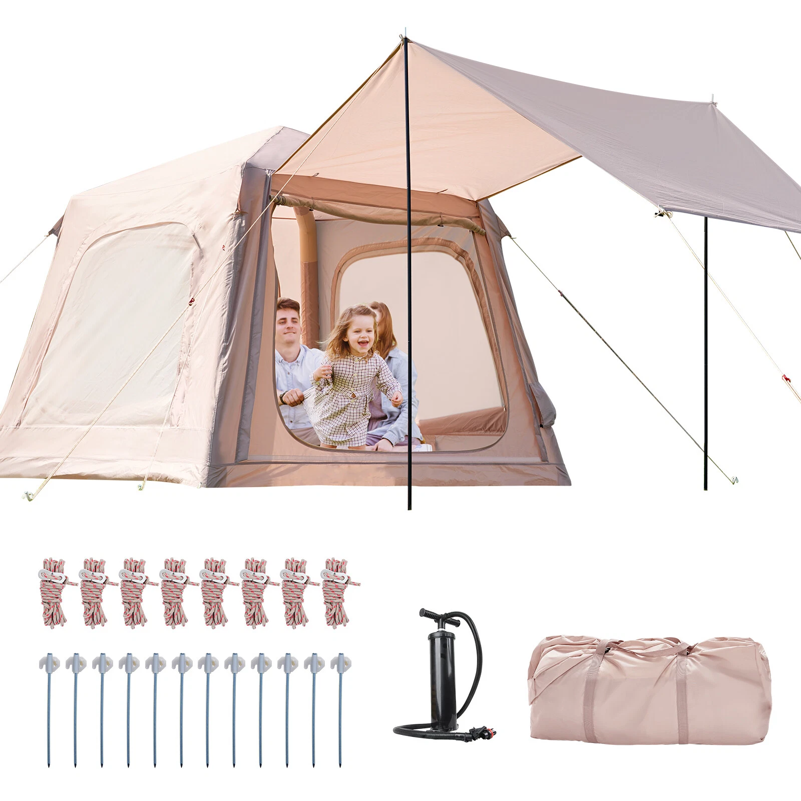 Inflatable Tents for Camping 2 Person Tent Easy Setup Portable with Canopy &Pump