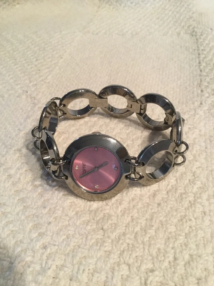 Reloj Damas Esprit, Acero Inoxidable Cadena Trasera Eslabón Circular Rosa Perla Cara Nuevo Sin Etiquetas Foto 2 de 4